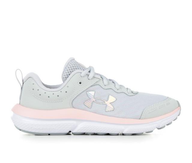 Girls' Under Armour Big Kids Assert 10 Wide Gradeschool Running Shoes in Halo Grey/Pink color