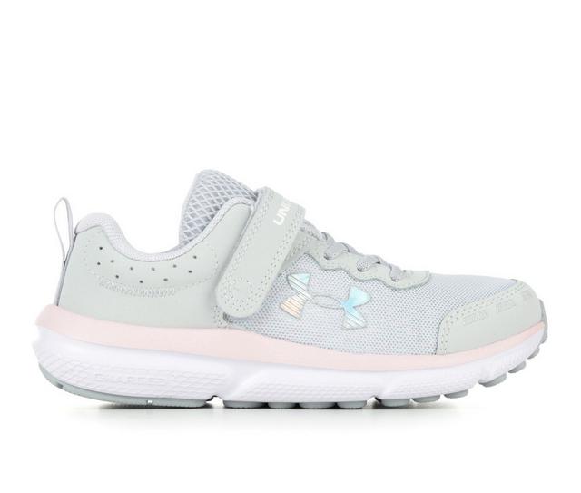 Girls' Under Armour Little Kid Assert 10 Wide Running Shoes in Halo Grey/Pink color