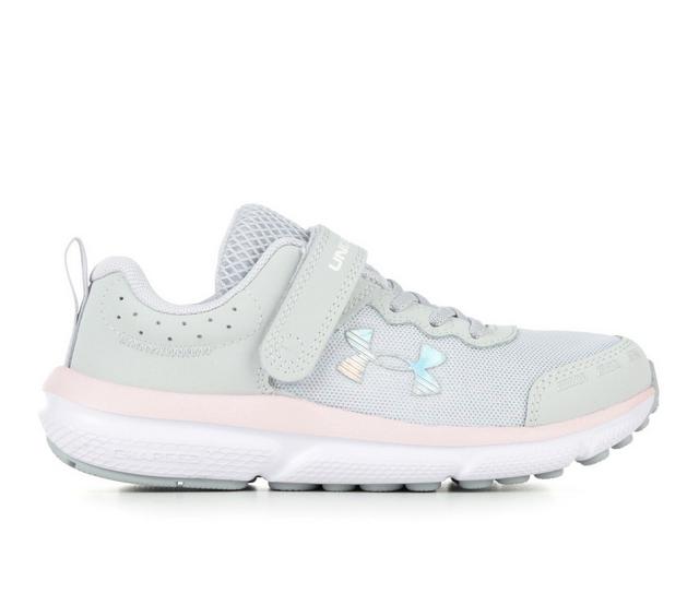 Girls' Under Armour Little Kid Assert 10 Wide Preschool Running Shoes in Halo Grey/Pink color