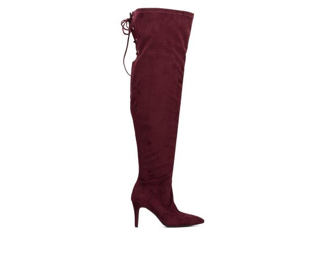 Women's Fashion to Figure Larissa XWC Over the Knee Heeled Boots in Burgundy Wide color