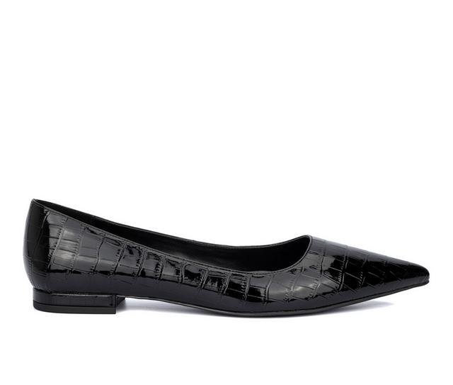 Women's Fashion to Figure Bailey Wide Width Flats in Black Croc Wide color