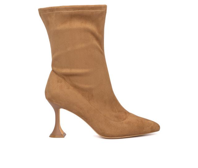 Women's Fashion to Figure Kia Wide Width Heeled Booties in Tan Wide color