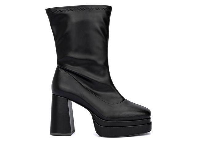 Women's Fashion to Figure Keira Wide Width Mid Calf Platform Booties in Black Wide color