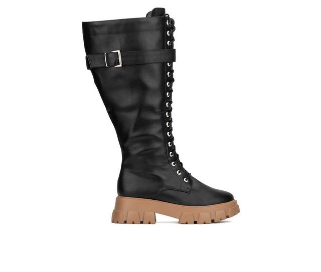 Women's Fashion to Figure Liv XWC Knee High Lace Up Boots in Black Wide color