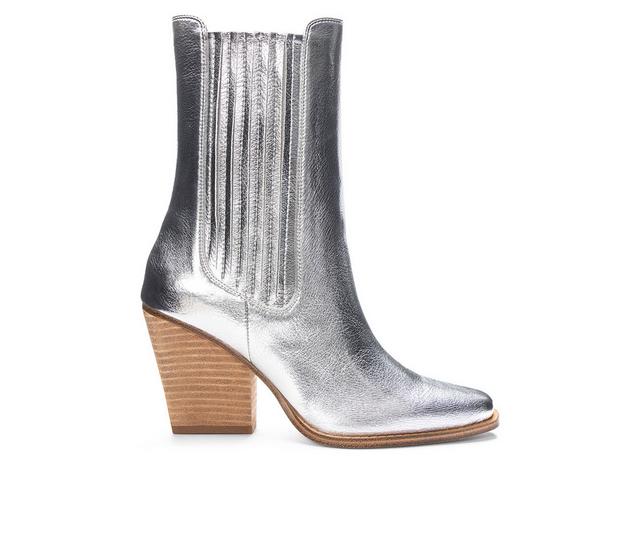 Women's Chinese Laundry Cali Western Inspired Heeled Bootie in Silver color