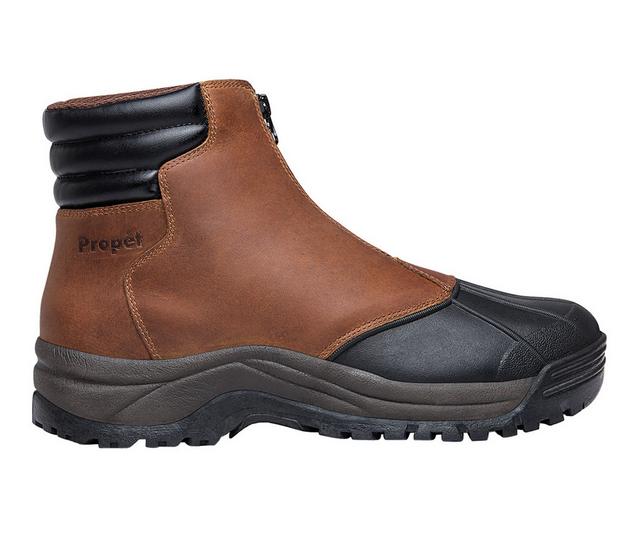 Men's Propet Blizzard Mid Zip Waterproof Winter Boots in Brown/Black color