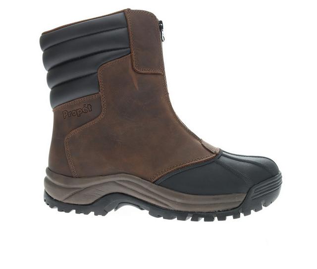 Men's Propet Blizzard Tall Zip Waterproof Winter Boots in Brown/Black color