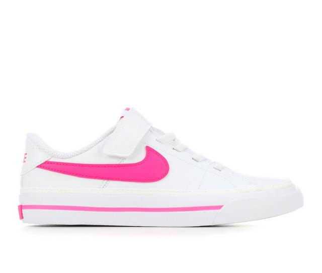 Girls' Nike Little Kid 10.5-3 Court Legacy Sneakers in Wht/Lsr Fuchsia color