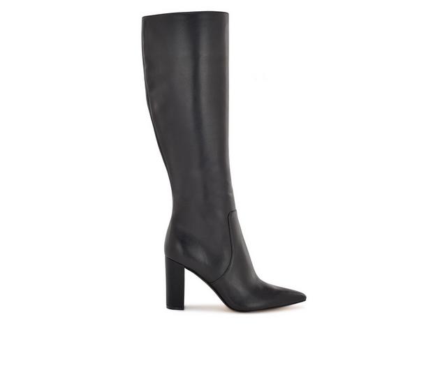Women's Nine West Dane Heeled Knee High Boots in Black Leather color