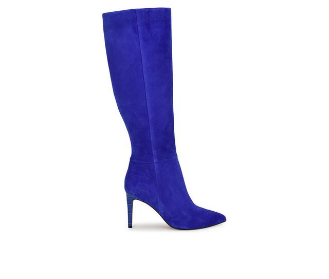 Women's Nine West Richy Knee High Heeled Boots in Blue Suede color