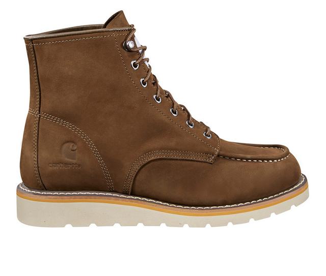 Men's Carhartt FW6072 6" Moc Wedge Soft Toe Work Boots in Dark Brown color