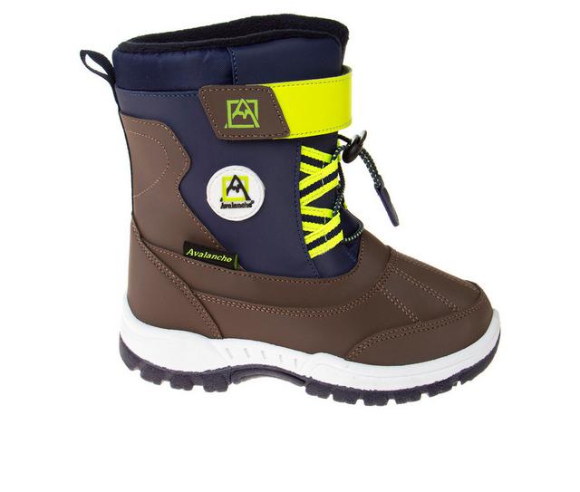 Boys' Avalanche Little Kid & Big Kid Chilling Adventure Winter Boots in Navy/Brown/Ylw color