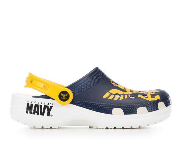 Adults' Crocs Classic US Navy Clogs in White/Navy/Mult color