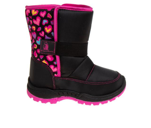Girls' Rugged Bear Toddler & Little Kid Anterior Heart Winter Boots in Blk/Fuchsia color
