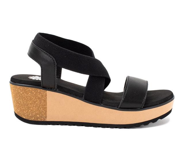 Women's Yellow Box Maldive Wedge Sandals in Black color