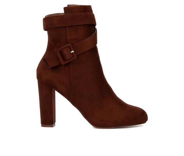 Women's New York and Company Luella Heeled Booties in Brown color