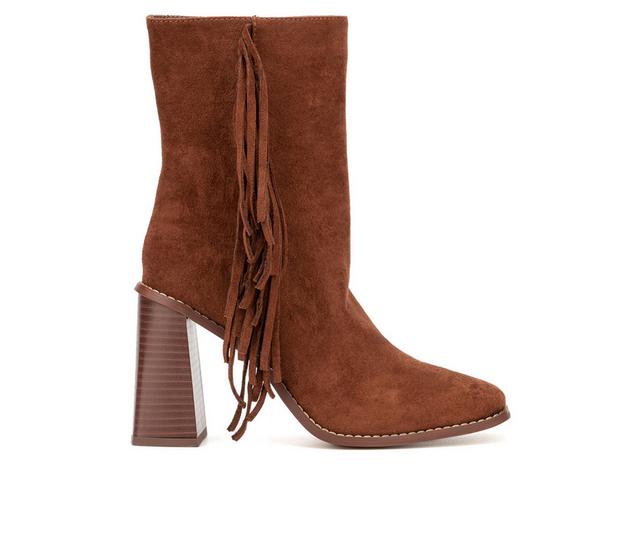 Women's New York and Company Aarya Heeled Booties in Cognac color