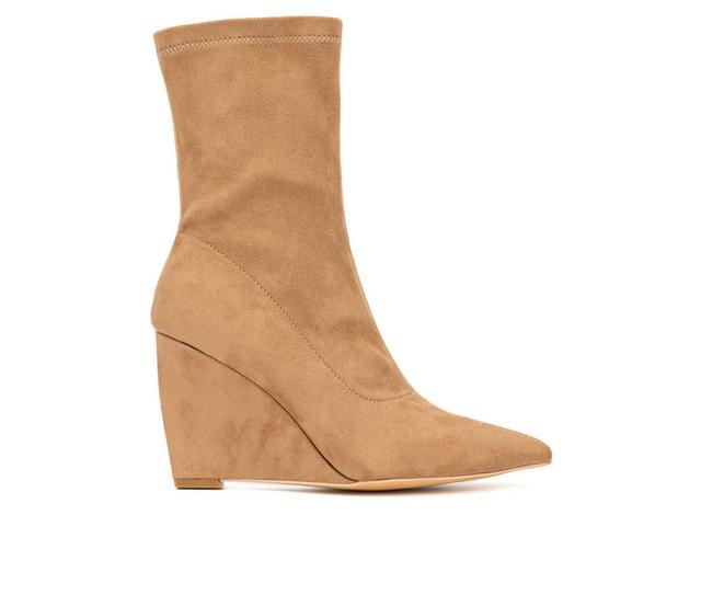 Women's New York and Company Odette Wedge Booties in Nude color