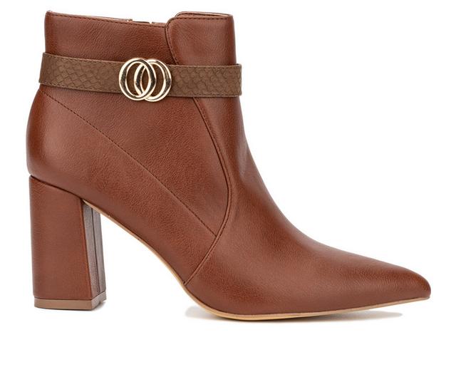 Women's New York and Company Elisabeth Heeled Booties in Brown color