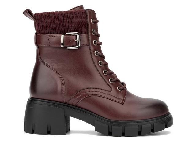 Women's New York and Company Christine Combat Booties in Burgundy color