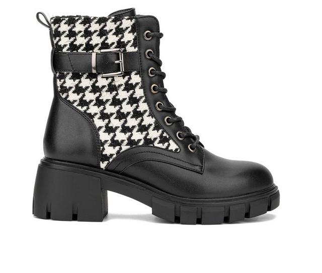 Women's New York and Company Christine Combat Booties in Black/White color