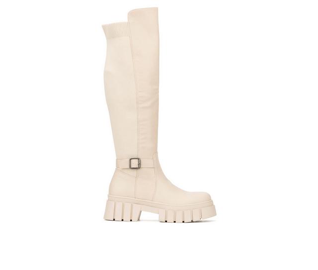 Women's New York and Company Sara Knee High Boots in Bone color