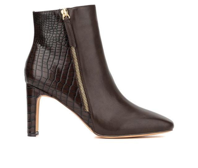 Women's New York and Company Una Heeled Booties in Chocolate color