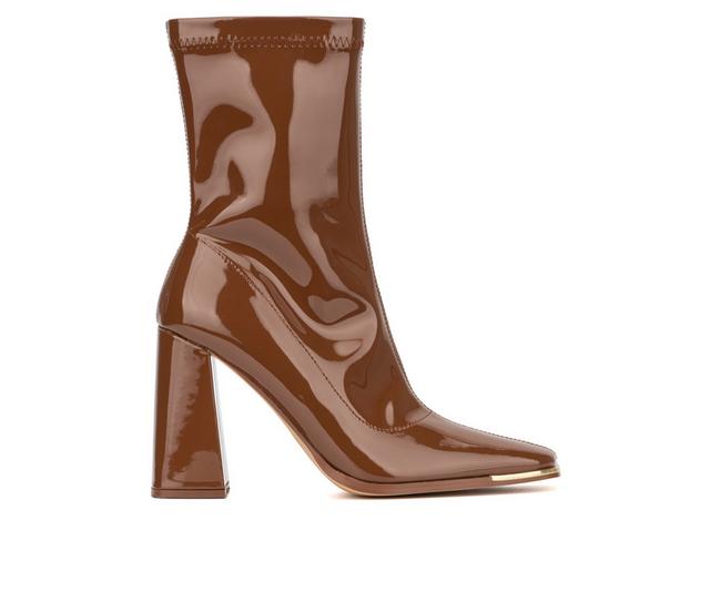 Women's New York and Company Zana Heeled Booties in Cognac color