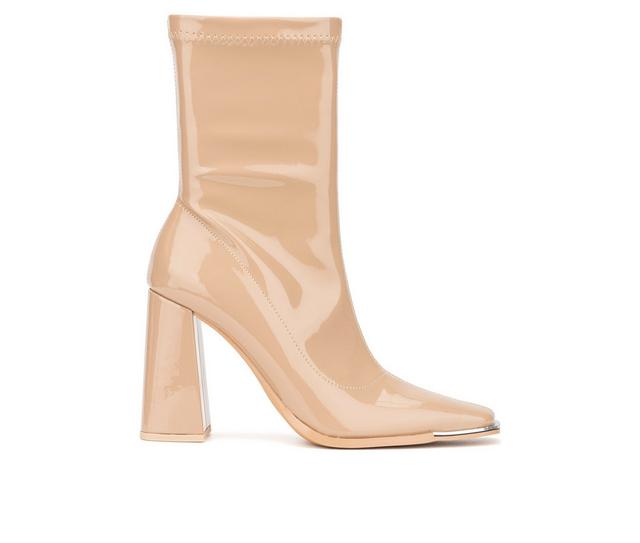 Women's New York and Company Zana Heeled Booties in Nude color