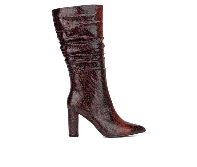 Women's New York and Company Earla Mid Calf Heeled Boots in Burgundy color