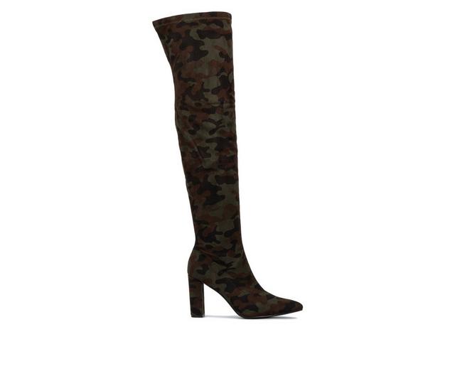 Women's New York and Company Monia Knee High Heeled Boots in Camouflage color