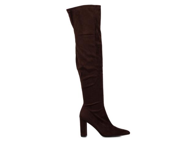 Women's New York and Company Monia Knee High Heeled Boots in Chocolate color