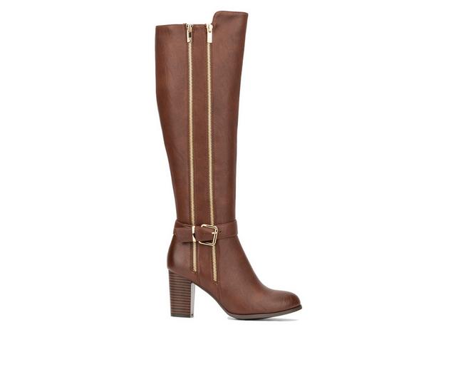 Women's New York and Company Andrina Knee High Heeled Boots in Cognac color