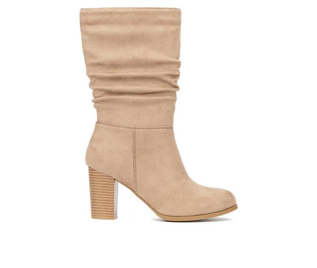 Women's New York and Company Amena Mid Calf Heeled Boots in Taupe color