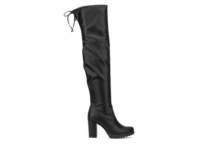 Women's New York and Company Adora Over the Knee Boots in Black PU color