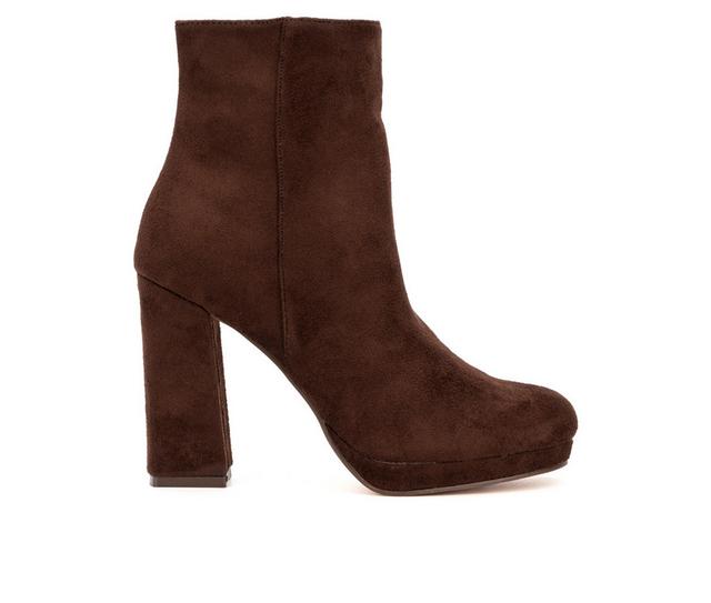 Women's New York and Company Fran Heeled Booties in Chocolate color