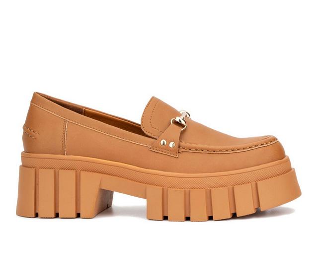 Women's New York and Company Seraphina Platform Loafers in Cognac color