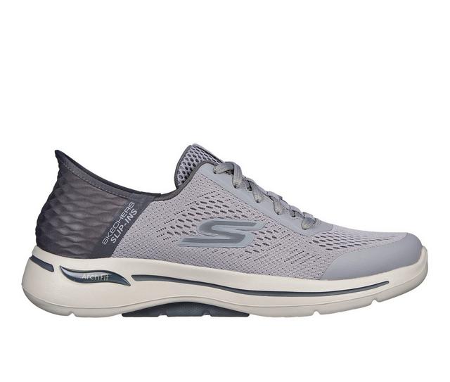Men's Skechers Go Walk Arch Slip In Walking Shoes in Grey color