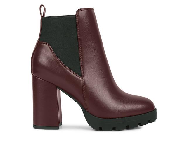 Women's London Rag Bolt Block Heel Chelsea Booties in Burgundy color