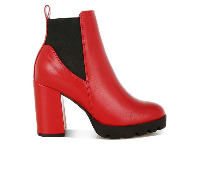 Women's London Rag Bolt Block Heel Chelsea Booties in Red color