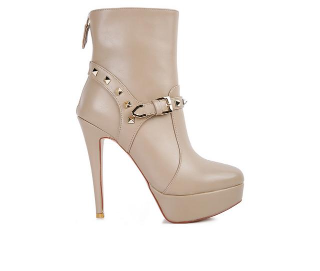 Women's London Rag Dejang Platform Stiletto Booties in Taupe color