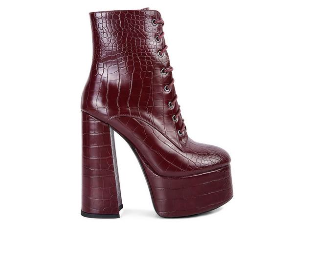 Women's London Rag Magdalene Platform Heeled Booties in Burgundy color