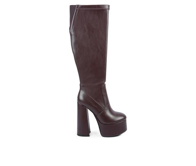 Women's London Rag Coraline Heeled Mid Calf Boots in Burgundy color