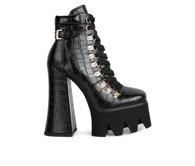 Women's London Rag Boogie Platform Lace Up Booties in Black color