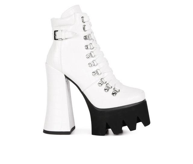 Women's London Rag Boogie Platform Lace Up Booties in White color