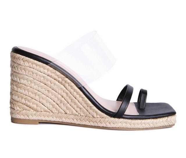 Women's London Rag Clear Path Espadrille Wedge Sandals in Black color