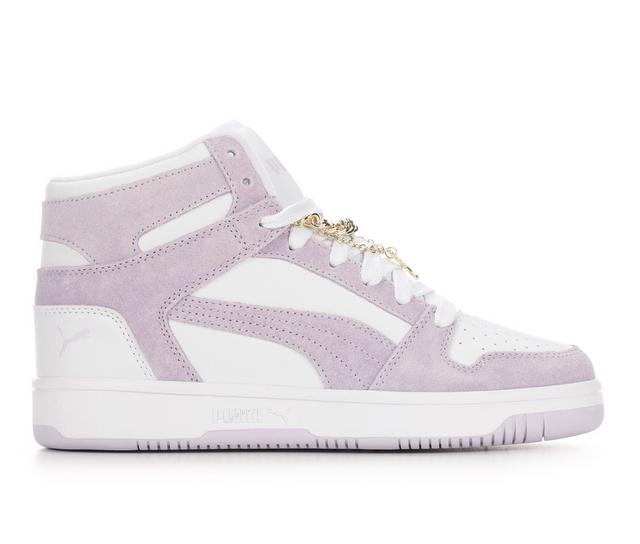 Women's Puma Rebound High-Top Sneakers in Wht/Purp/Bling color