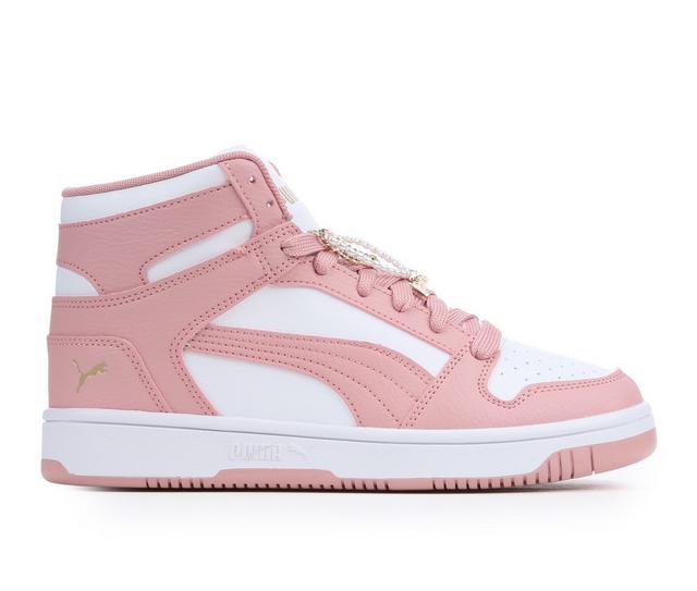 Women's Puma Rebound High-Top Sneakers in Pink/Wht/Pearl color