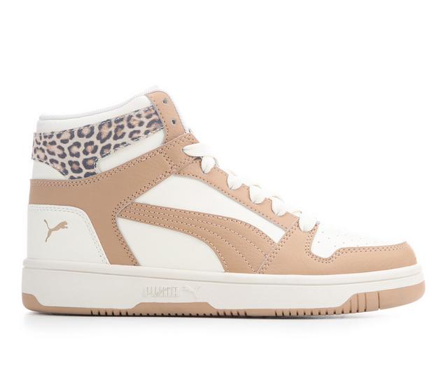 Women's Puma Rebound High-Top Sneakers in Tan/White/Leo color