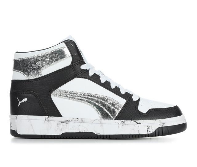 Women's Puma Rebound High-Top Sneakers in Blk/Silv/Metal color